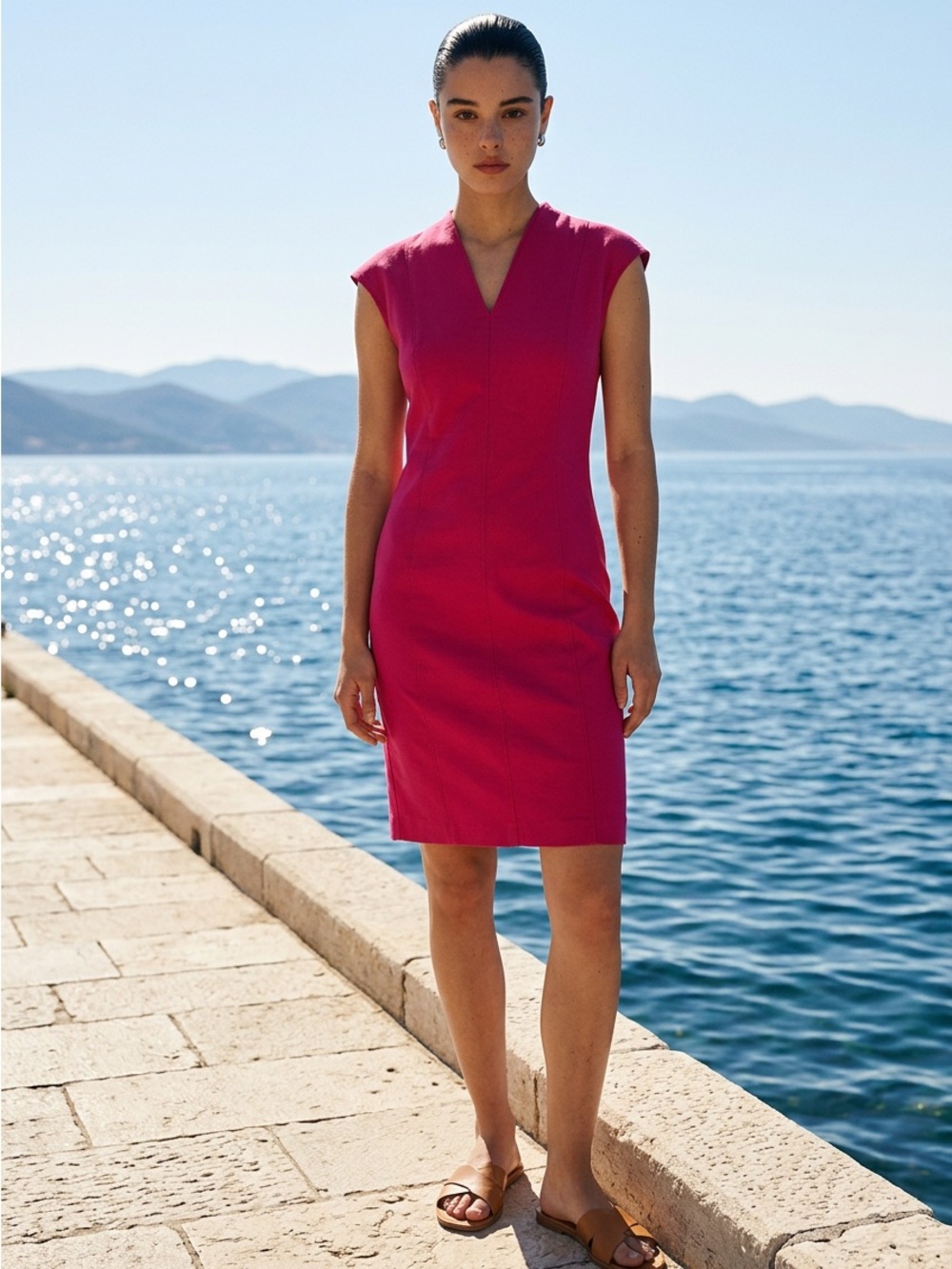 New York & Company Fuchsia Cap-Sleeve Sheath Dress